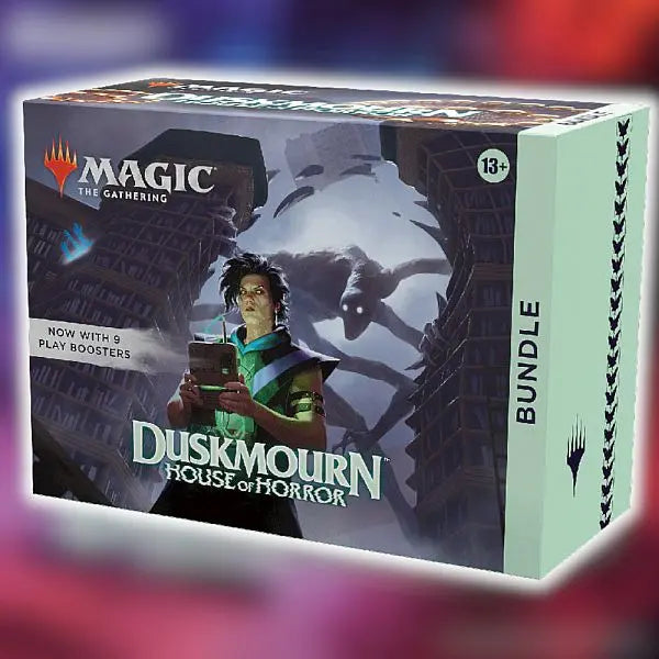 Magic The Gathering: Duskmourn: House of Horror - Bundle (Fat Pack) - 9 Play Boosters, Terning, Promokort, 30 lande (15 foil) - GeekVortex