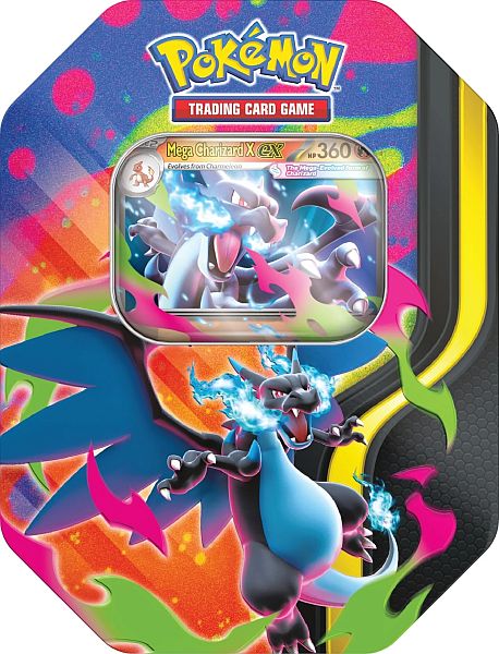 Pokémon Tin: Mega Charizard X ex Collector's Tin Box (4 Boosters) - GeekVortex