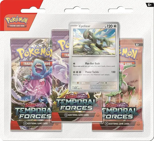 Pokémon Blister Pack - 3 - Pack: Scarlet & Violet – Temporal Forces Booster Packs + Cyclizar Black Star Promo - GeekVortex