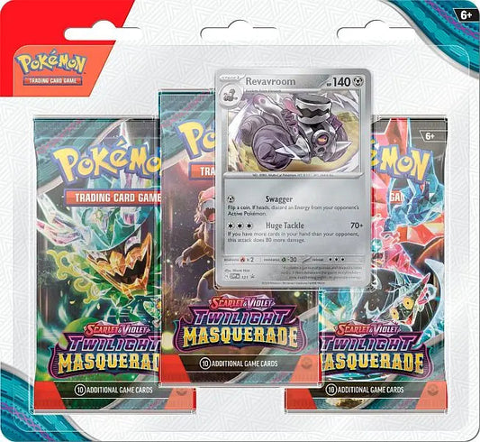 Pokémon Blister Pack - 3 - Pack: Scarlet & Violet – Twilight Masquerade Booster Packs + Revavroom Black Star Promo - GeekVortex