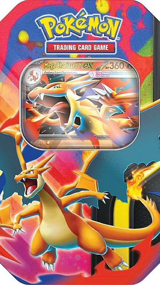 Pokémon Tin: Mega Charizard Y ex Collector's Tin Box (4 Boosters) - GeekVortex
