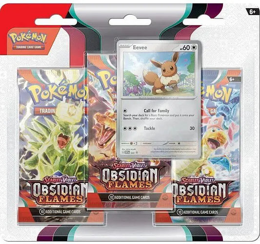 Pokémon Blister Pack - 3 - Pack: Scarlet &amp; Violet – Obsidian Flames Booster Packs + Eevee Black Star Promo - GeekVortex