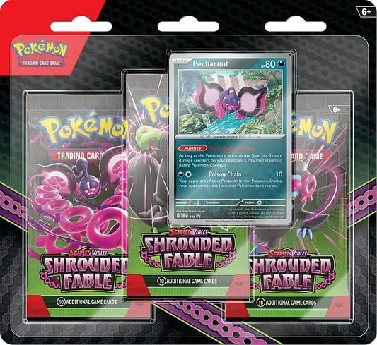 Pokémon Blister Pack - 3 - Pack: Scarlet & Violet – Shrouded Fable Booster Packs + Pecharunt Black Star Promo - GeekVortex